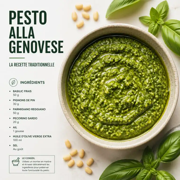 Pesto alla genovese maison préparé avec de l'huile d'olive extra vierge