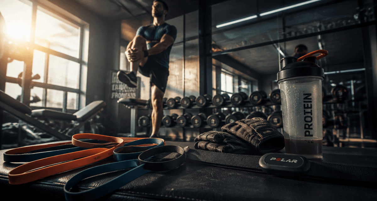 accessoires de sport sur banc en salle