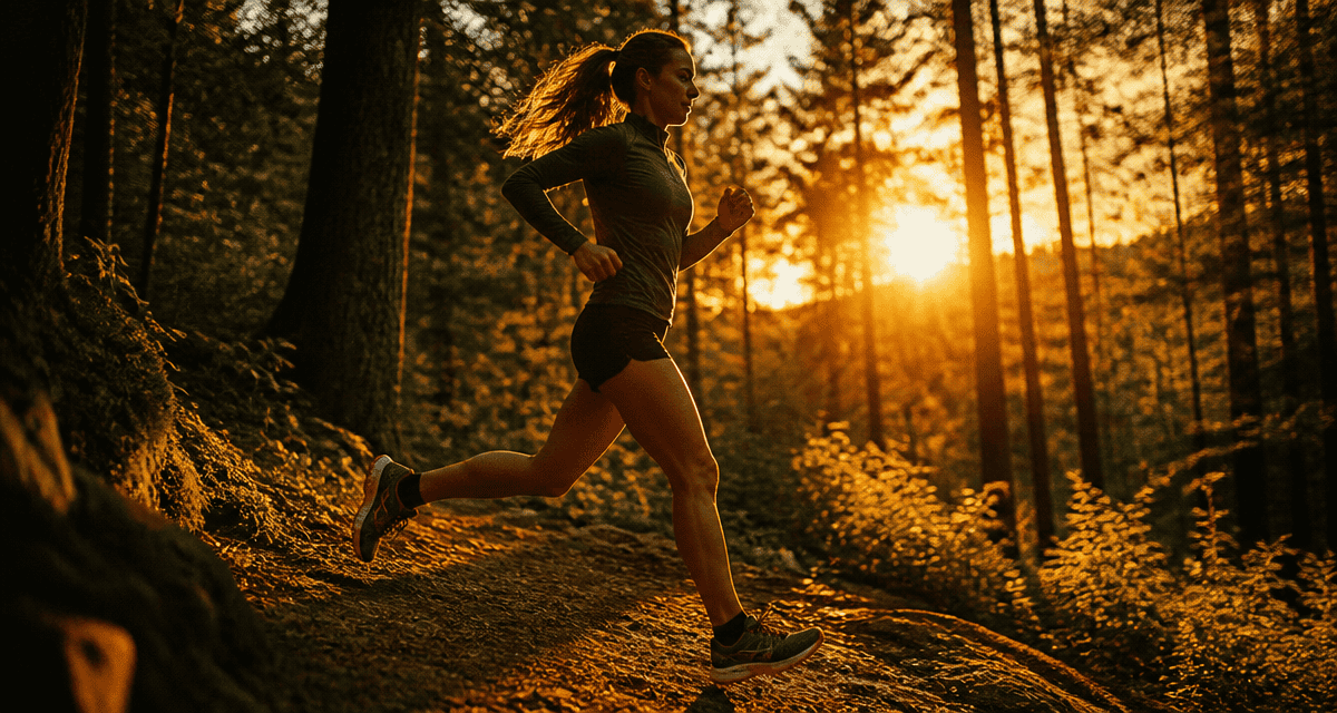 Bienfaits de la course a pied femme running foret