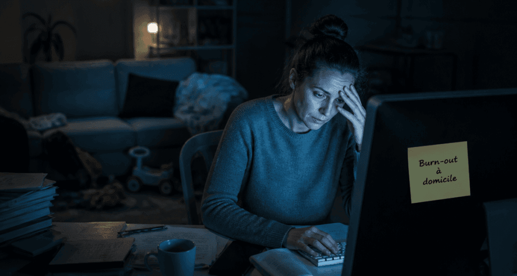 burn out teletravail femme fatiguee