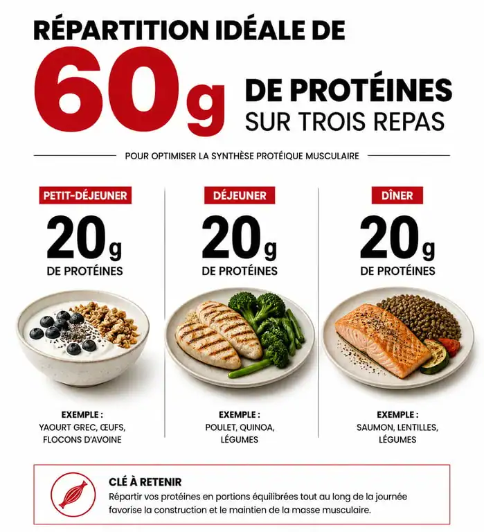 Répartition de 60g de protéines par jour pour une alimentation équilibrée
