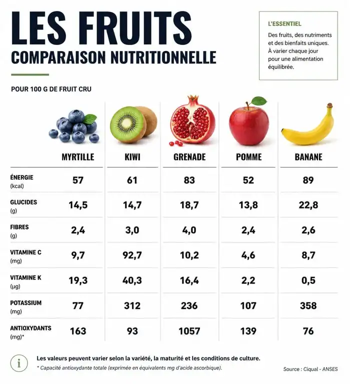 Infographie des meilleurs fruits pour la santé et leurs bienfaits nutritionnels