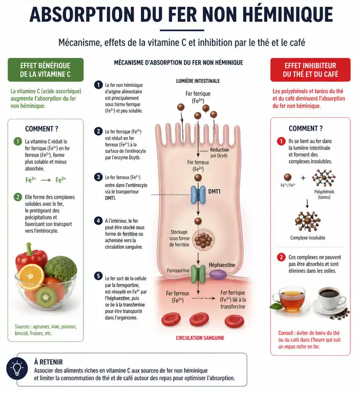 Infographie sur l'absorption du fer non héminique et les fruits et légumes riches en fer