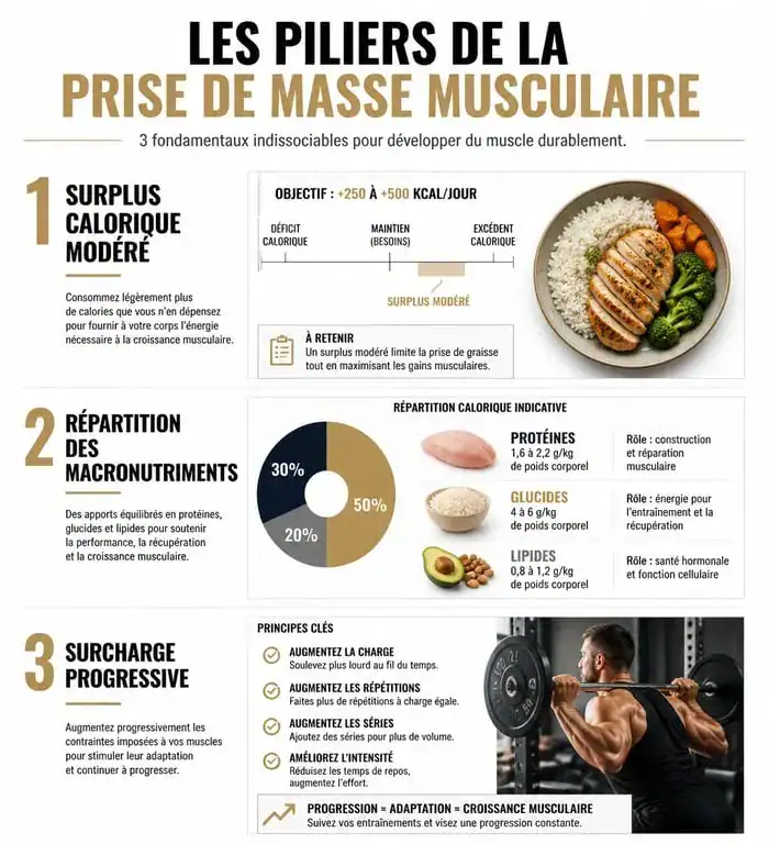 Infographie sur la prise de masse musculaire et les macronutriments