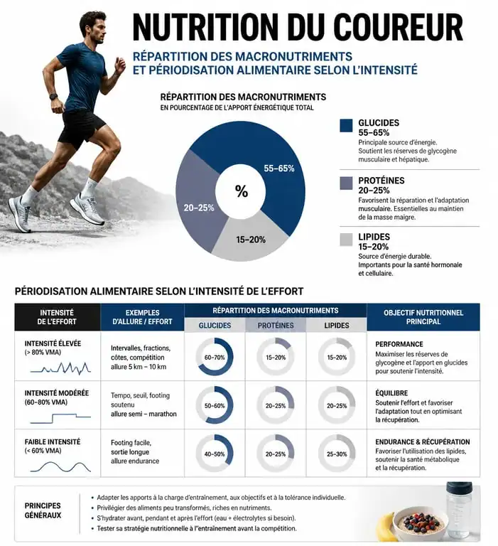 Infographie sur la nutrition et la périodisation alimentaire pour la course à pied