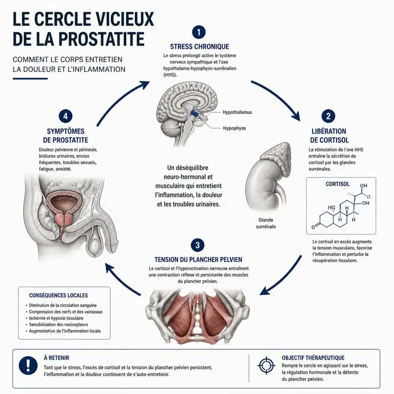 Schéma explicatif du lien entre stress et prostatite émotionnelle
