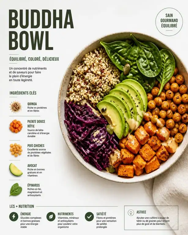 Buddha Bowl healthy au quinoa, patate douce et pois chiches pour une alimentation saine