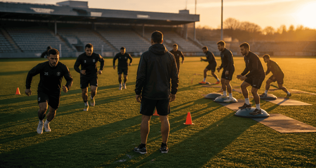 football préparation physique joueurs entraînement terrain