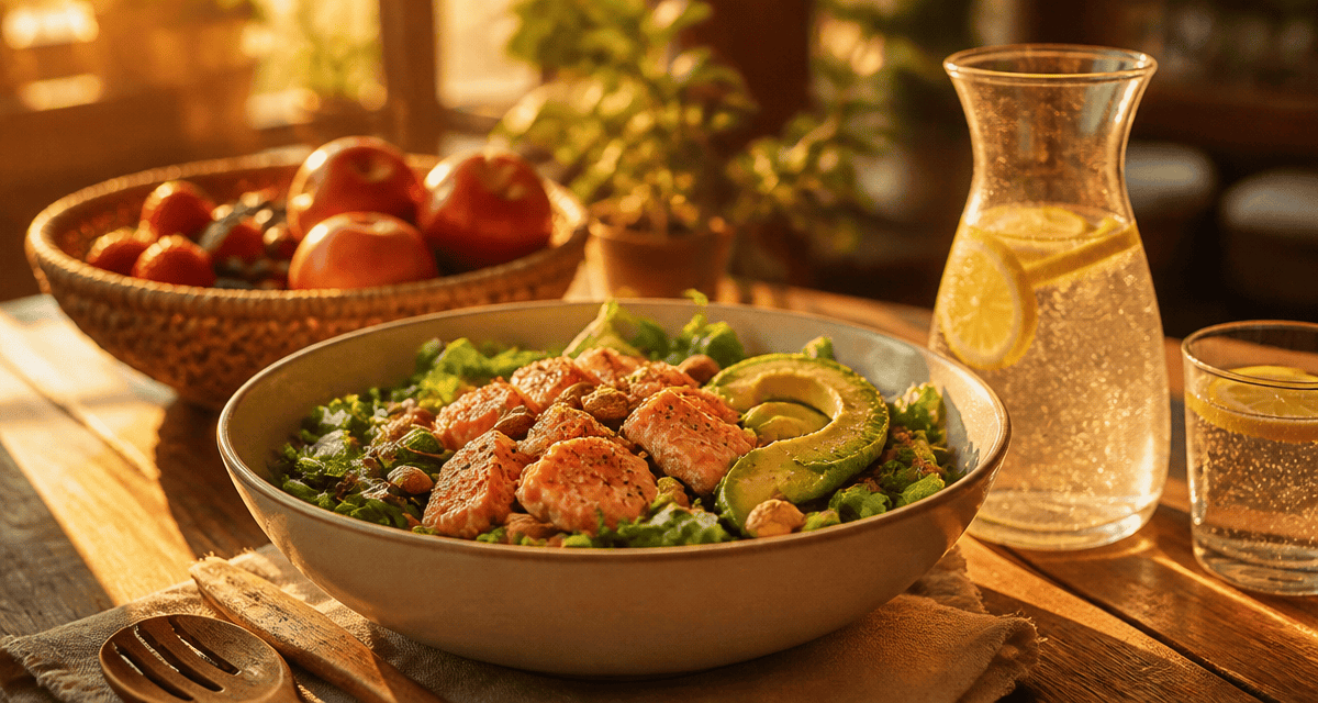 Maigrir du ventre alimentation salade saumon avocat