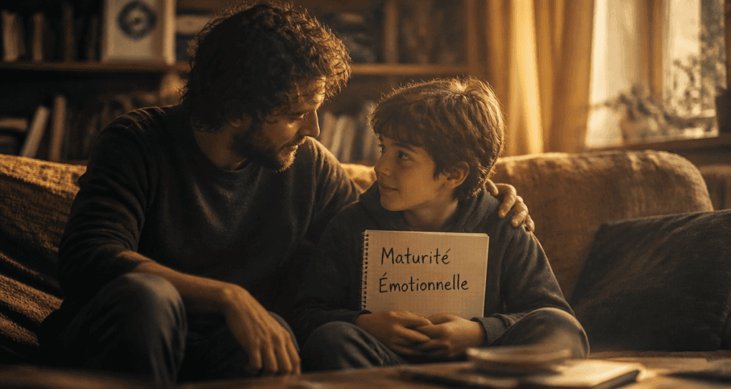 Maturité émotionnelle adulte et enfant sur canapé
