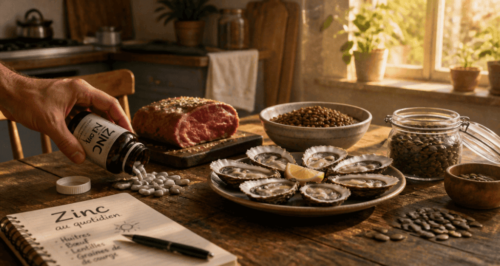 quelle quantite de zinc par jour huîtres bœuf lentilles