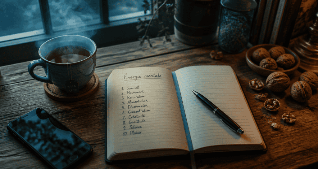 Retrouver de l energie mentale carnet tasse