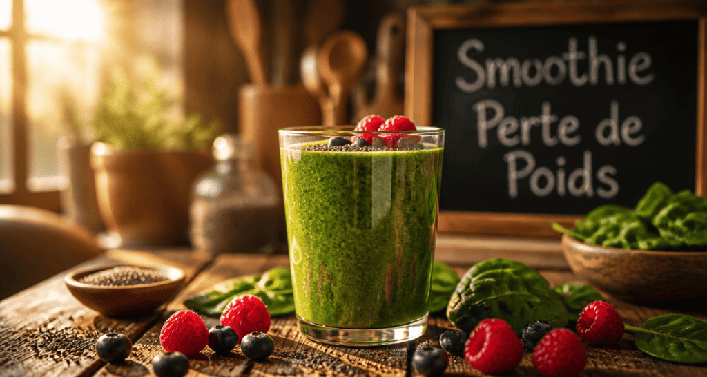 smoothie perte de poids vert avec épinards et fruits rouges