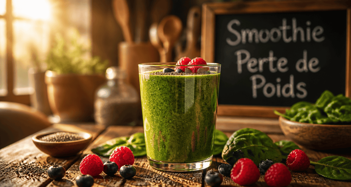 smoothie perte de poids vert avec épinards et fruits rouges