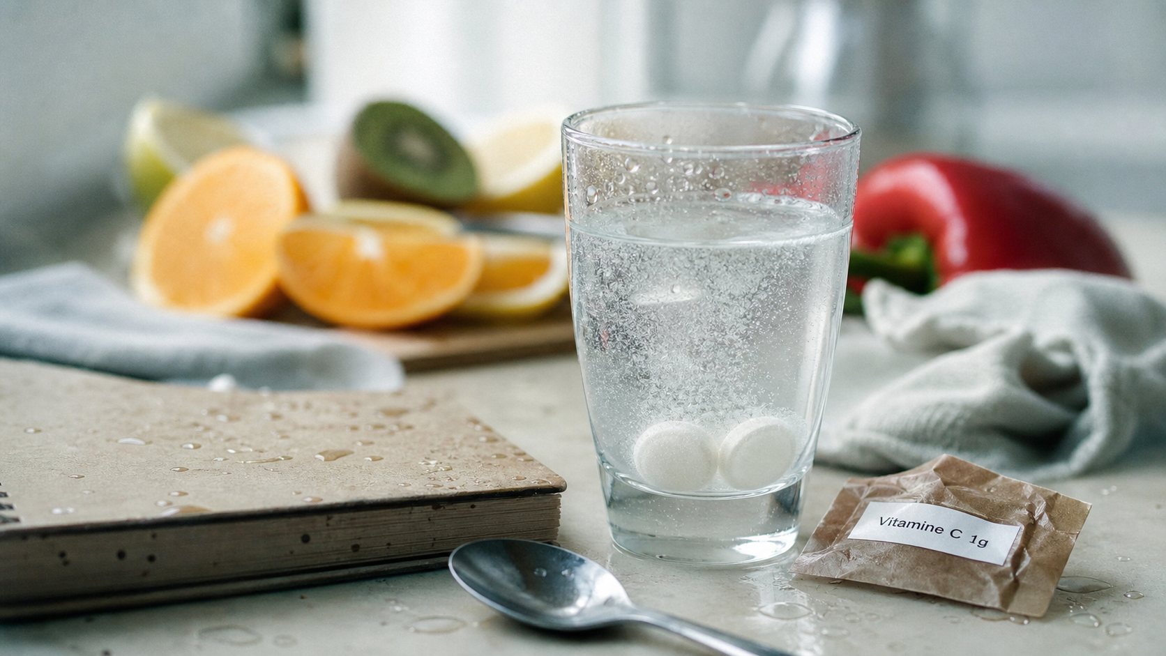 1g de vitamine c par jour : comprimés effervescents en verre avec vitamine C