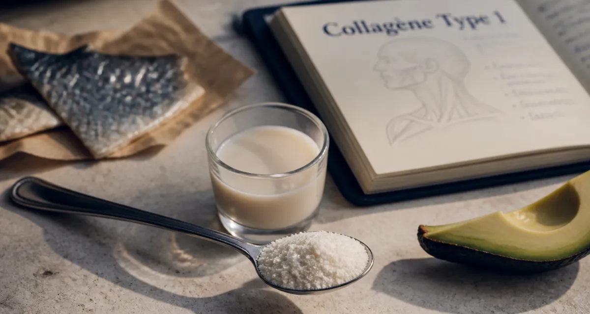 Collagene de type 1 : peptides sur table, peau et carnet médical