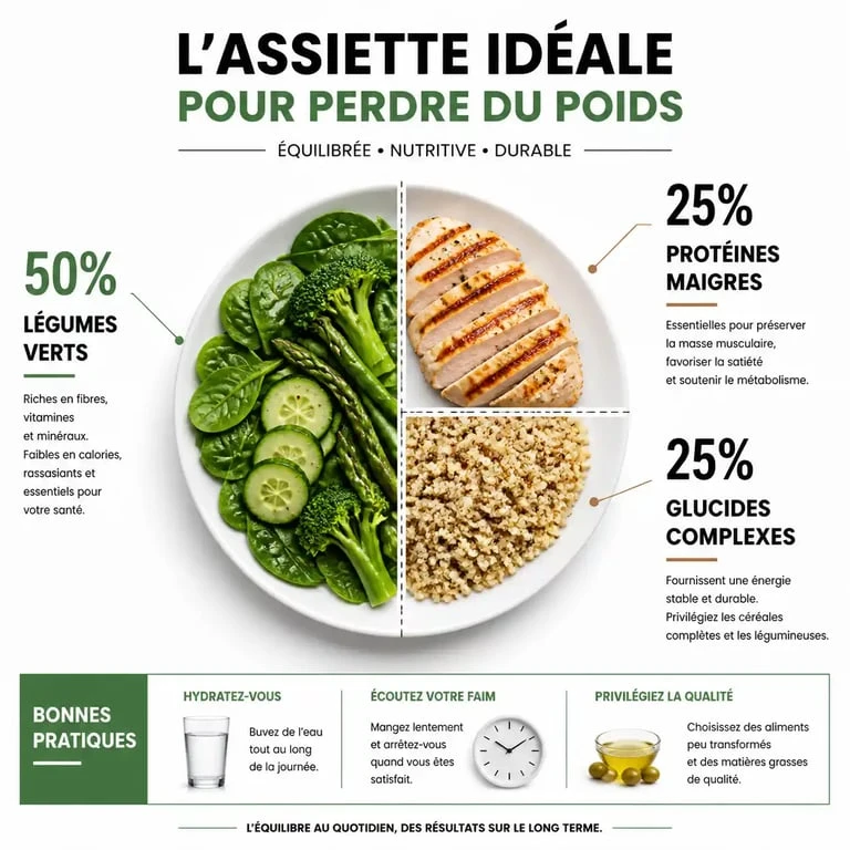 Composition d'une assiette équilibrée pour perdre du poids efficacement