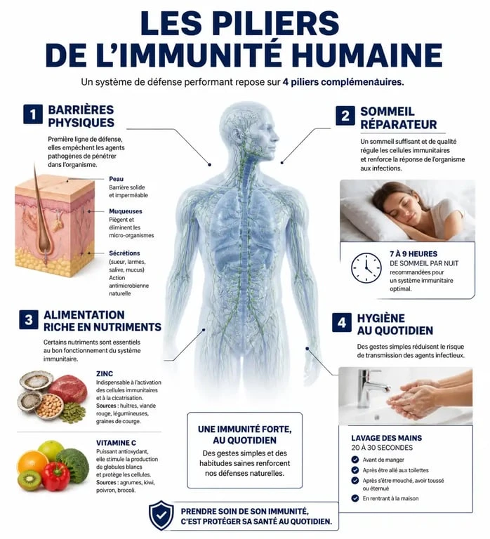 Infographie sur les conseils pour ne pas tomber malade et renforcer son système immunitaire
