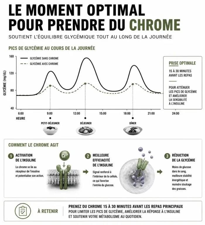 Infographie sur le moment optimal pour prendre du chrome pour la glycémie