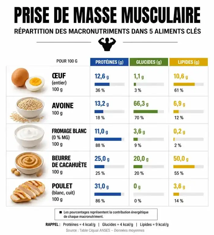 Infographie des macronutriments des meilleurs aliments pour la prise de masse musculaire