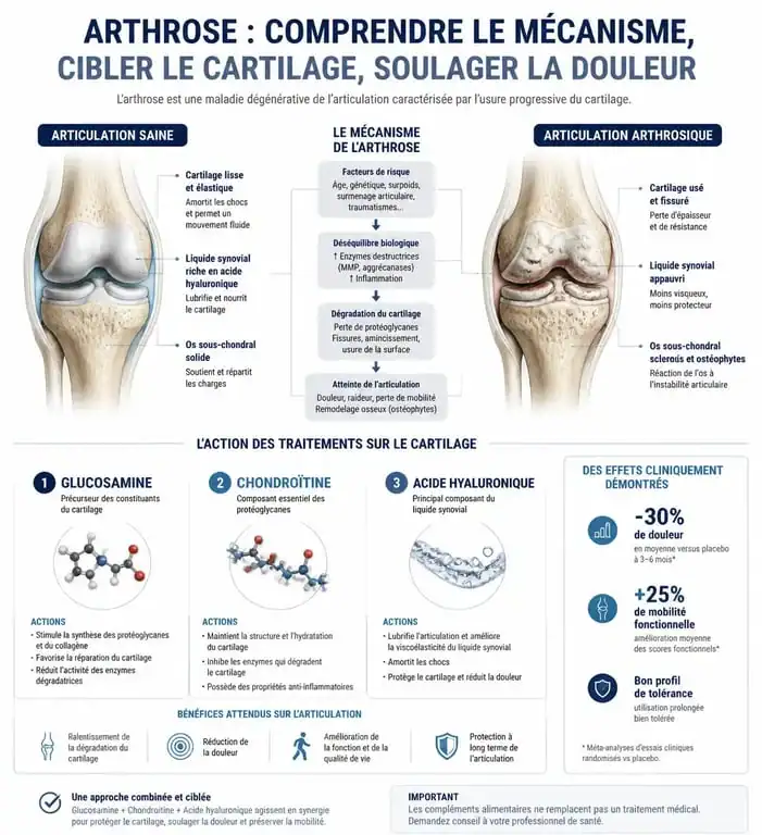 Schéma explicatif des traitements et médicaments pour les articulations et le cartilage