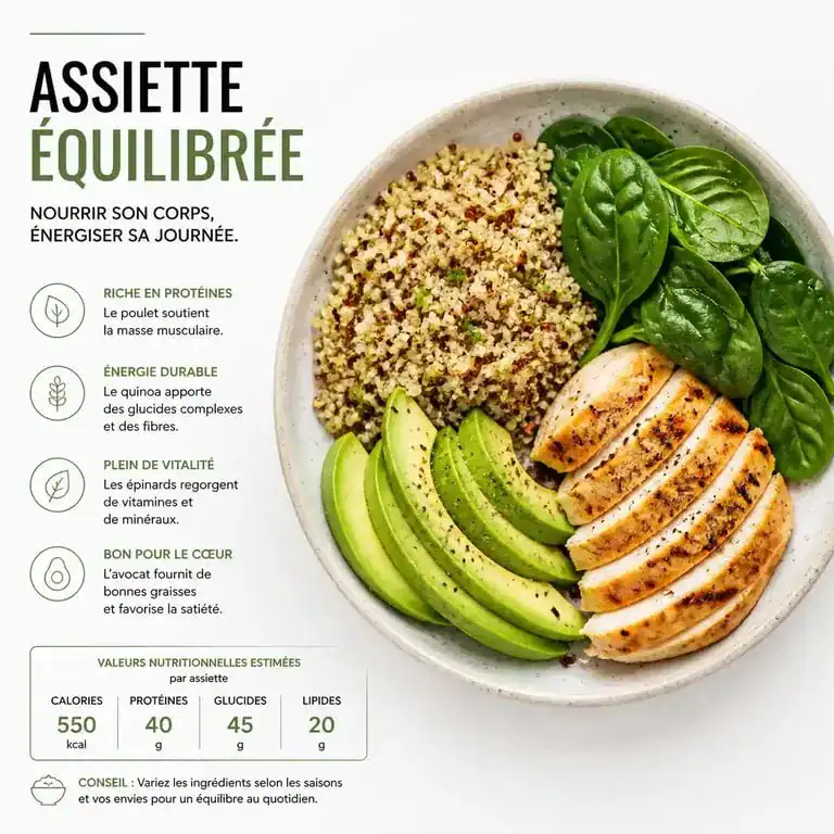 Recette pour maigrir le ventre : bowl équilibré au quinoa, poulet et avocat
