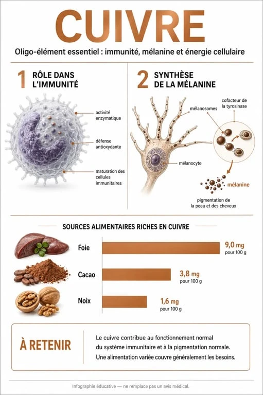 Infographie sur les bienfaits du cuivre et les aliments riches en cuivre pour la santé