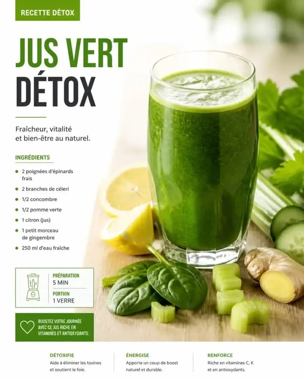 Jus détox pour le foie maison, recette purifiante aux épinards et citron