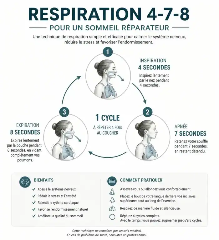 Infographie technique pour s endormir rapidement avec la méthode 4-7-8