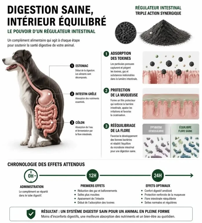 Schéma explicatif du délai d'action d'Ultradiar pour soulager la diarrhée chez le chien et le chat