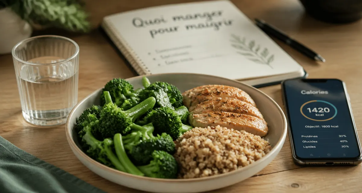 Quoi manger pour maigrir : assiette équilibrée légumes, protéines et céréales