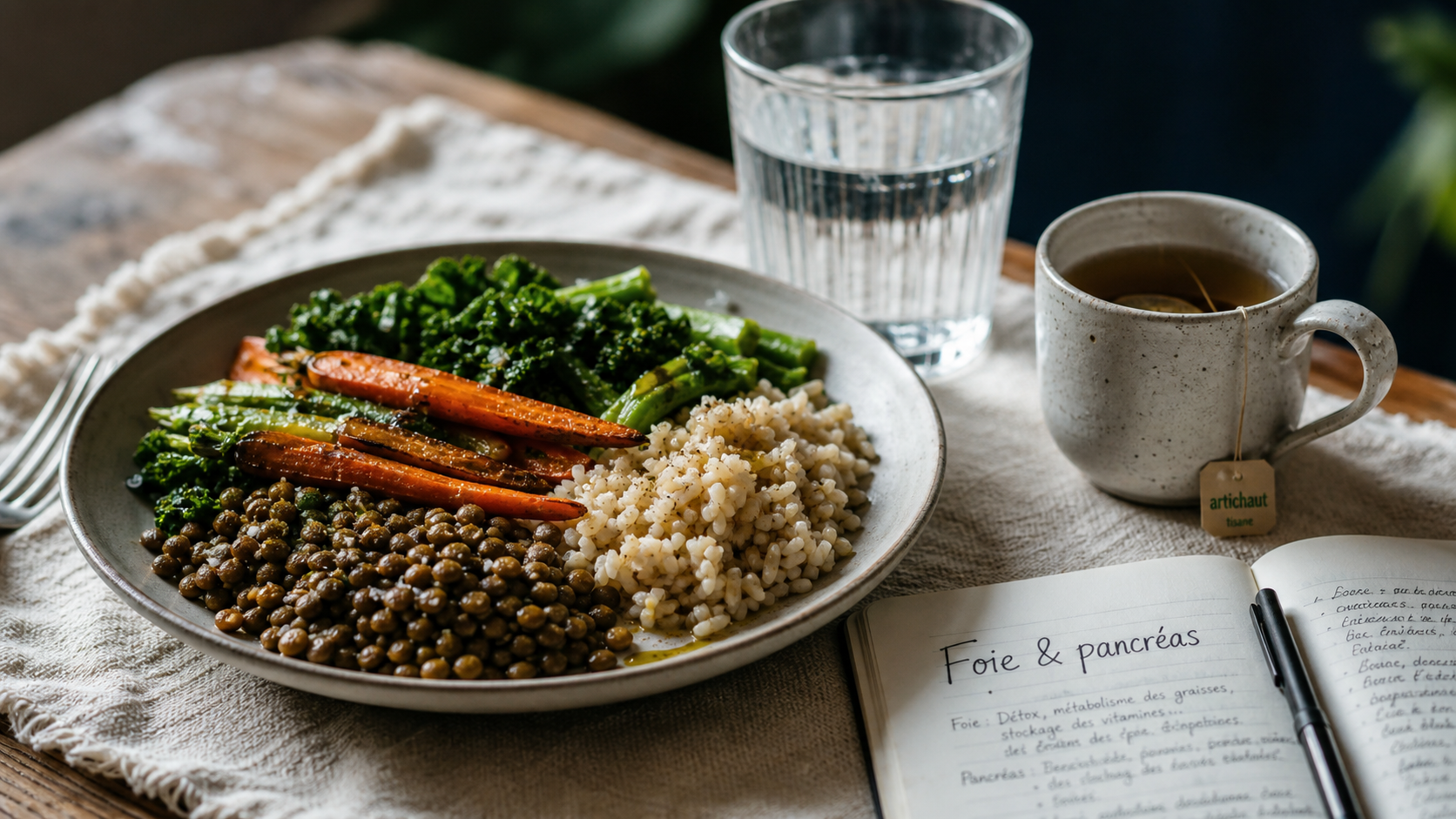 Aliments bons pour le foie et le pancreas : assiette saine