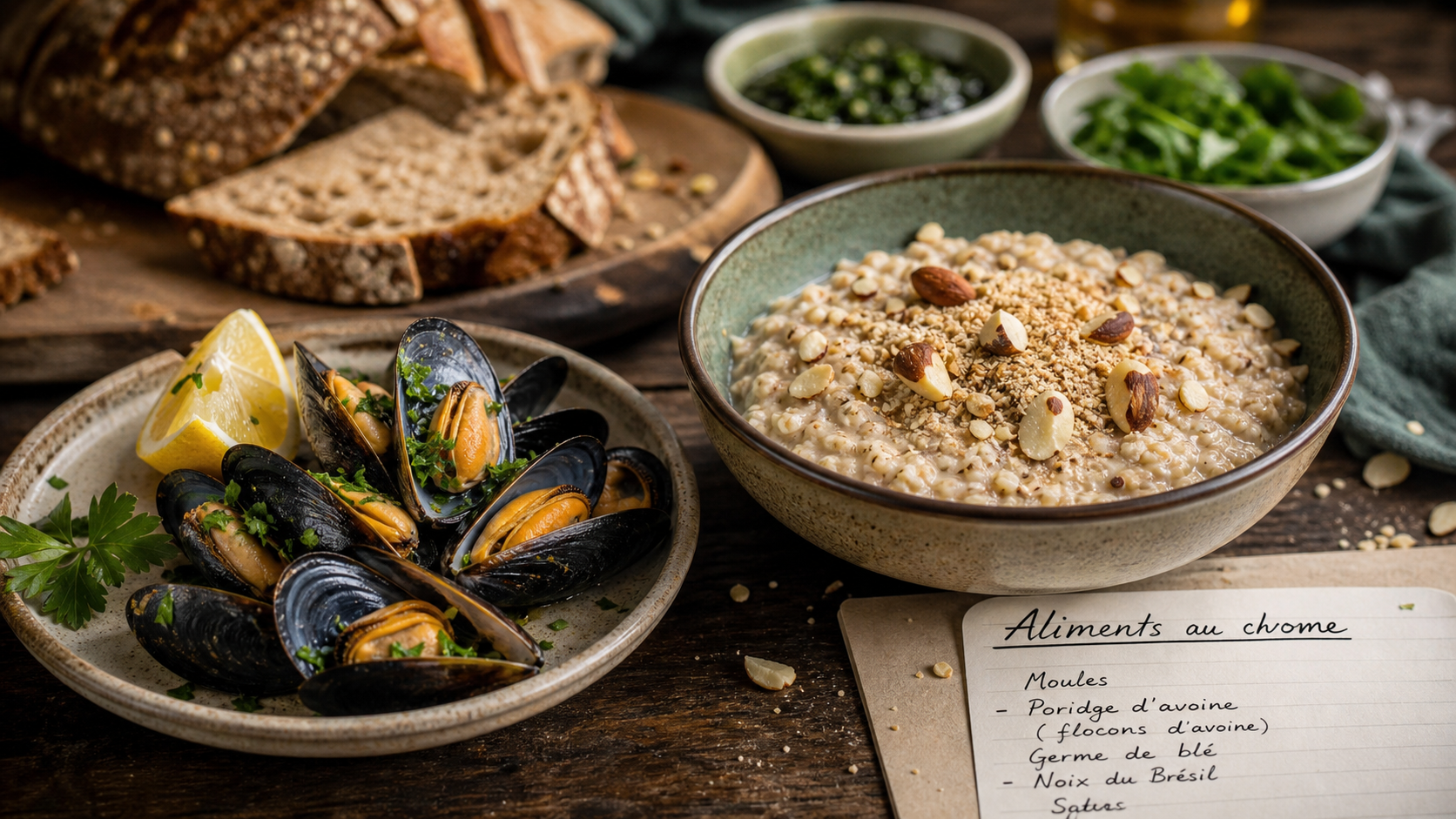 Aliments riches en chrome : moules, levure et noix du Brésil