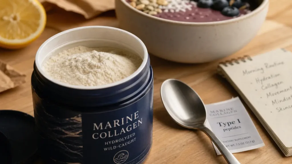 Collagene marin hydrolyse type 1 en poudre, peptides et étiquette Type I