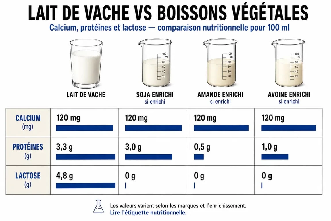 Infographie comparative des apports nutritionnels : le lait de vache est-il bon pour la santé par rapport aux alternatives végétales