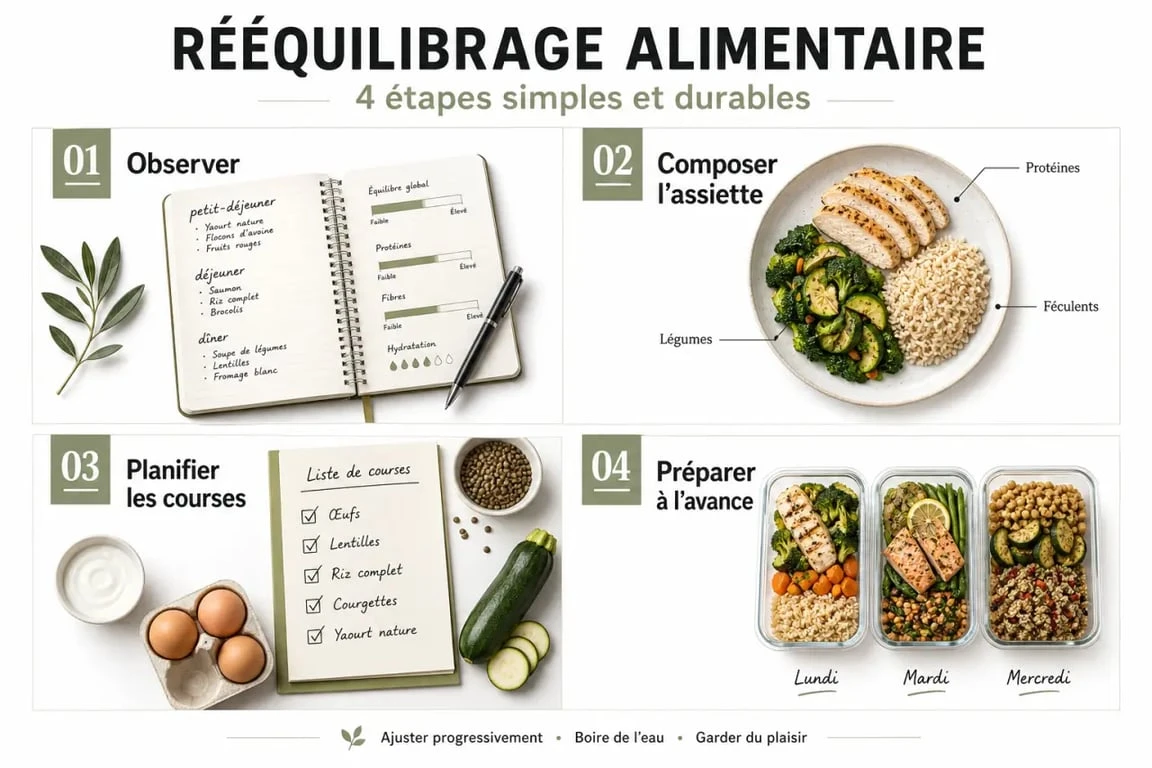 Comment faire un rééquilibrage alimentaire en 4 étapes visuelles