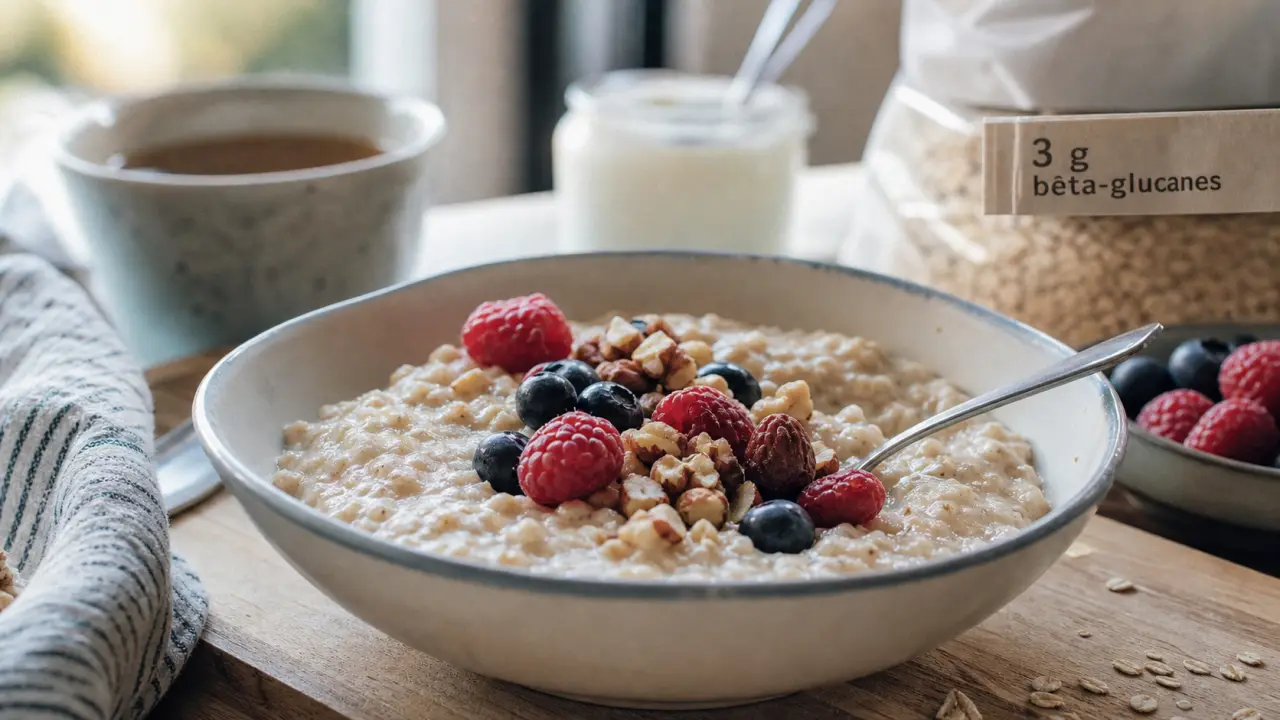 Porridge flocon avoine et cholesterol, bêta-glucanes dans un bol