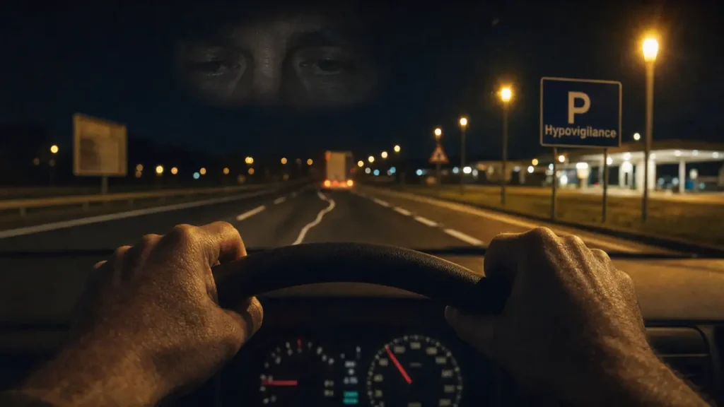 Hypovigilance au volant : conducteur somnolent, baisse d’attention, route nocturne