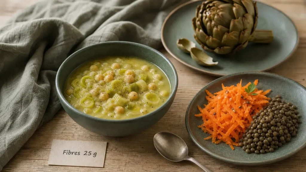 Legumes riches en fibres : artichaut et soupes de légumes pour 25 g de fibres