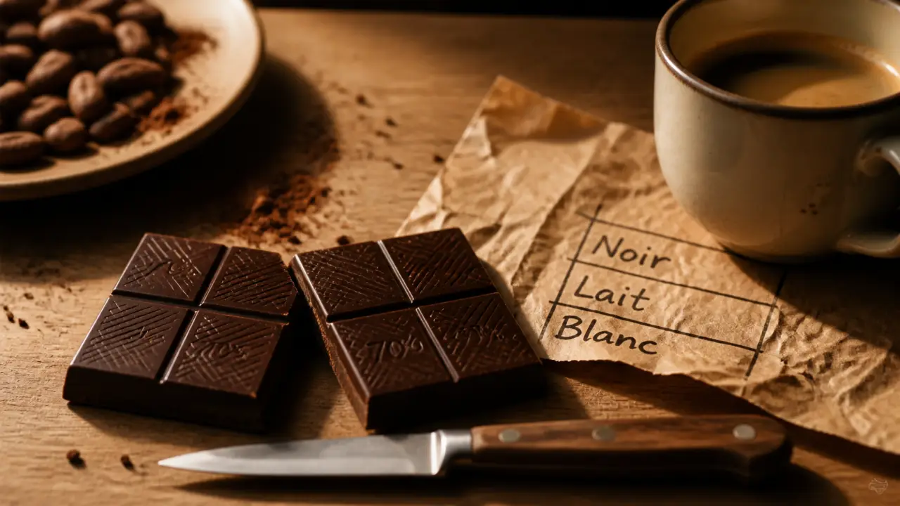 Chocolat noir et cholesterol : tablette 70% cacao, 1 à 2 carrés