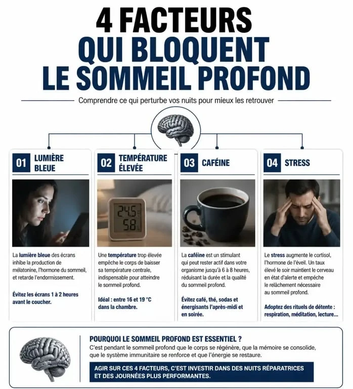 Causes environnementales et comportementales du manque de sommeil profond.