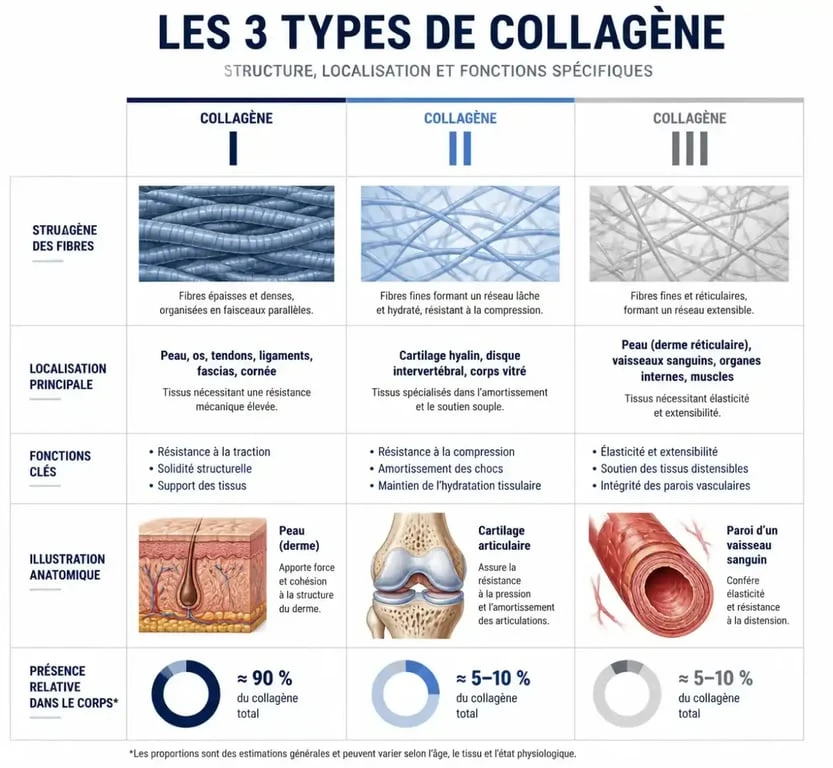 Comparaison des types de collagène I, II et III pour comprendre pourquoi prendre du collagène