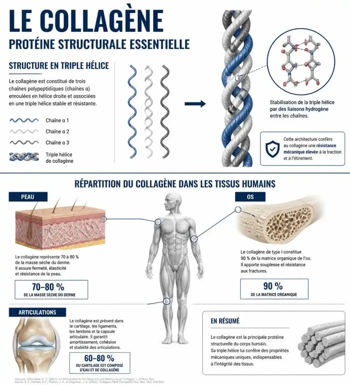 Infographie sur le rôle biologique du collagène dans l'organisme et pourquoi prendre du collagène