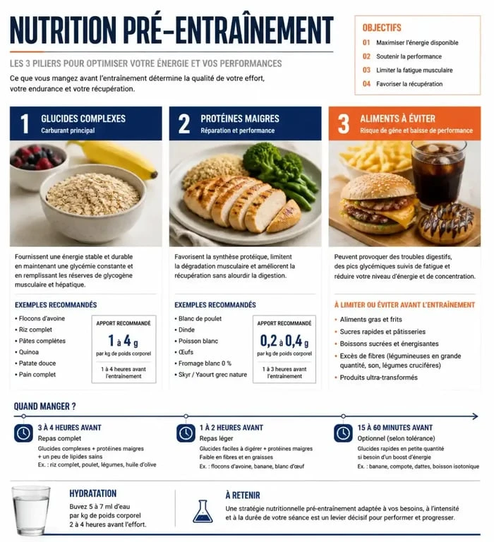 Guide visuel des aliments à privilégier et éviter avant le sport