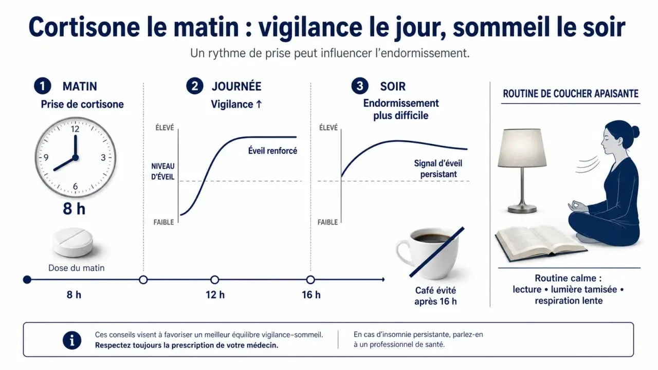 Cortisone et insomnie que faire : schéma du bon horaire de prise et des conseils du soir