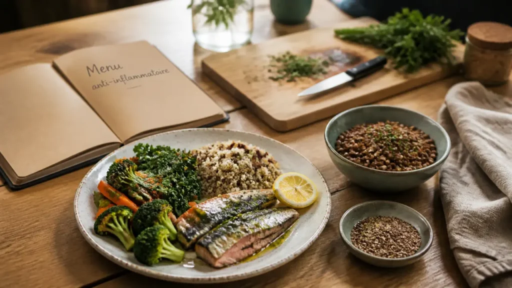 Menu anti inflammatoire : 2 repas de poissons gras et les aliments à limiter