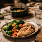 Que manger le soir pour maigrir : assiette protéines, fibres et petite portion de féculents