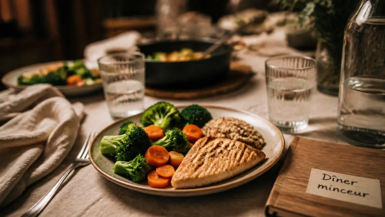 Que manger le soir pour maigrir : assiette protéines, fibres et petite portion de féculents