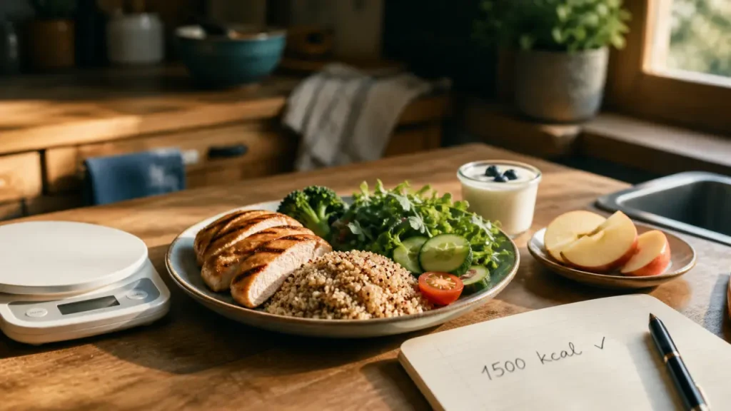 Régime 1500 calories : 300 kcal le matin, 525 kcal aux repas et faim sous contrôle