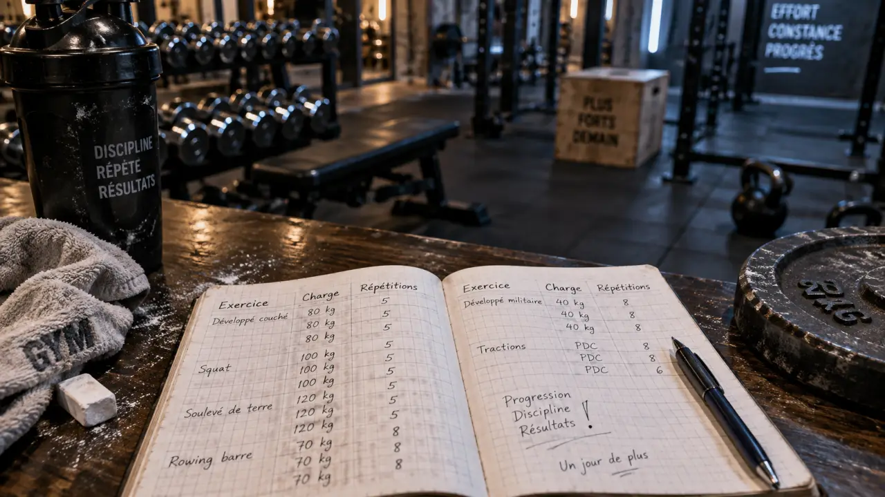 Carnet d entrainement musculation avec exercices, charges et répétitions